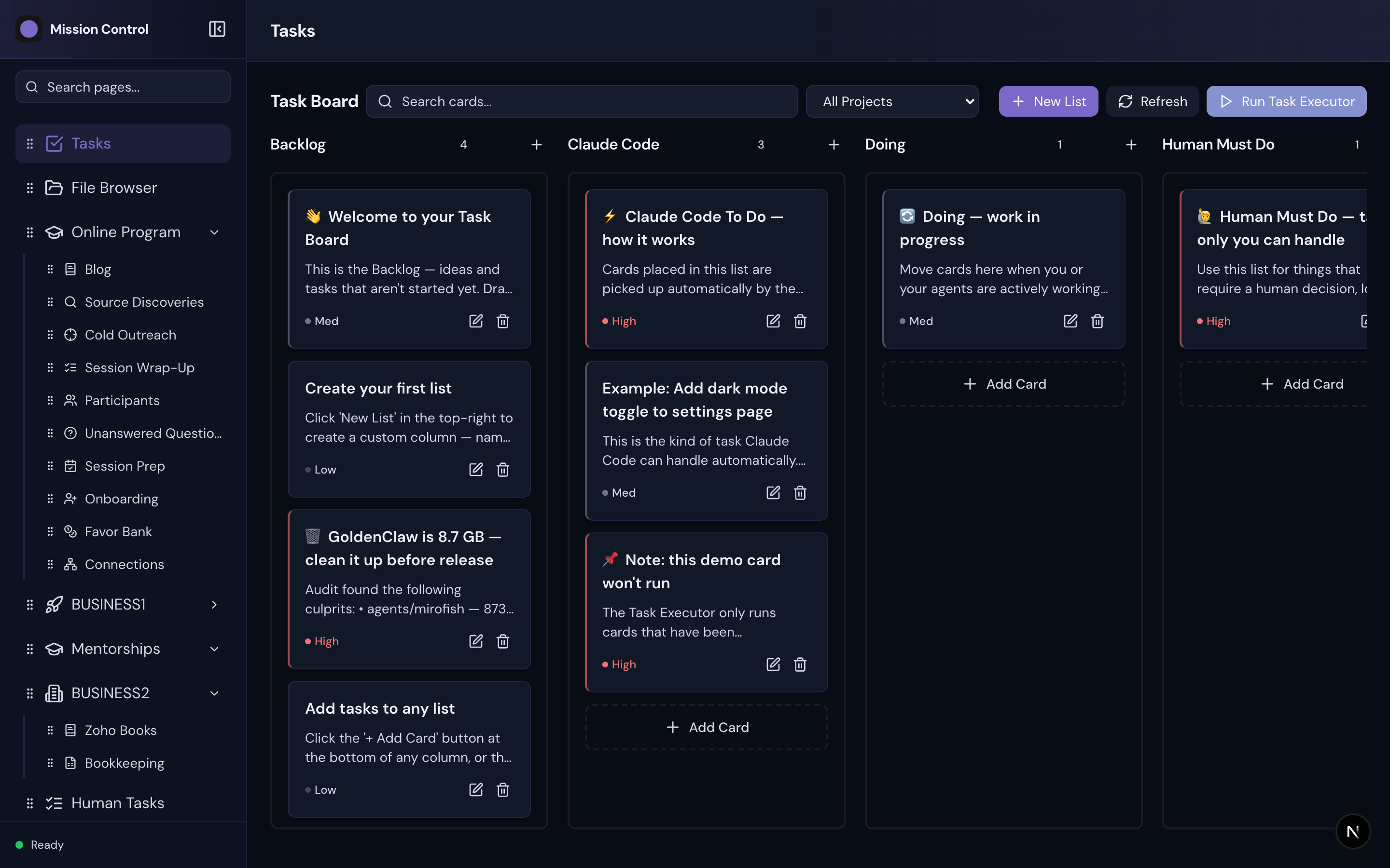 All Sorted Task Board - kanban workflow management